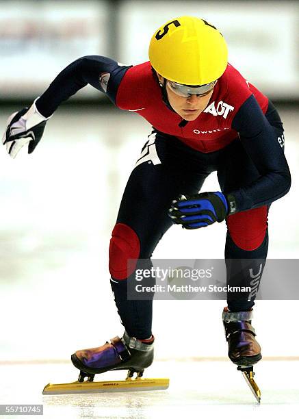 Carly Wilson competes in the 500 meter event during the ADT American Cup I on September 17, 2005 at the Greenheck Field House in Schofield, Wisconsin.