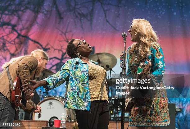 American vocalist Sharon Jones performs as a special guest with married musicians Derek Trucks and Susan Tedeschi, both on guitar, and the Tedeschi...