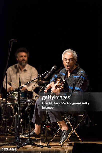 Brazilian musician, composer, and former Minister of Culture Gilberto Gil performs in his 'Gilbertos Samba' concert at Town Hall, New York, New York,...