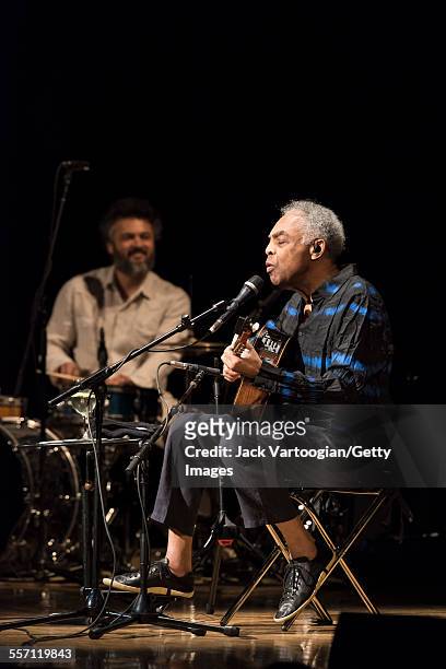 Brazilian musician, composer, and former Minister of Culture Gilberto Gil performs in his 'Gilbertos Samba' concert at Town Hall, New York, New York,...