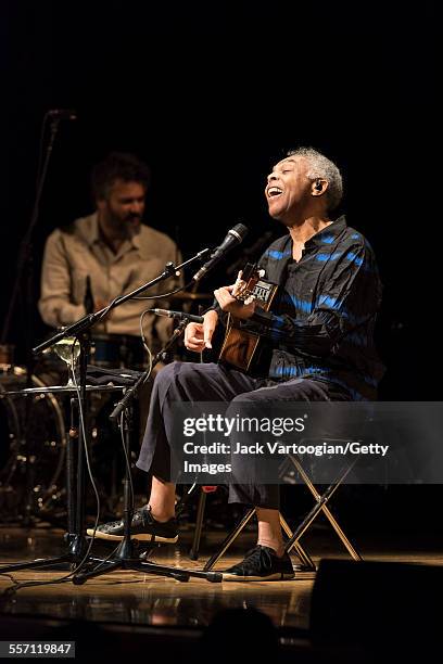 Brazilian musician, composer, and former Minister of Culture Gilberto Gil performs in his 'Gilbertos Samba' concert at Town Hall, New York, New York,...