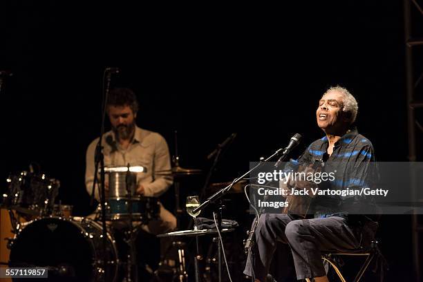 Brazilian musician, composer, and former Minister of Culture Gilberto Gil performs in his 'Gilbertos Samba' concert at Town Hall, New York, New York,...