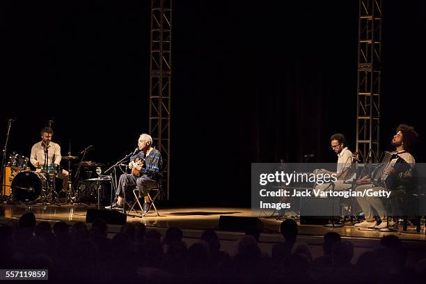 Brazilian musician, composer, and former Minister of Culture Gilberto Gil performs in his 'Gilbertos Samba' concert at Town Hall, New York, New York,...