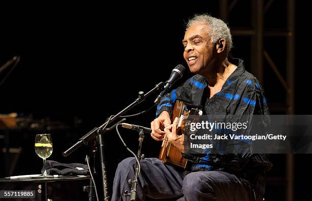 Brazilian musician, composer, and former Minister of Culture Gilberto Gil performs in his 'Gilbertos Samba' concert at Town Hall, New York, New York,...