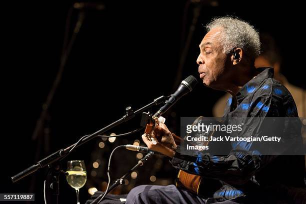 Brazilian musician, composer, and former Minister of Culture Gilberto Gil performs in his 'Gilbertos Samba' concert at Town Hall, New York, New York,...