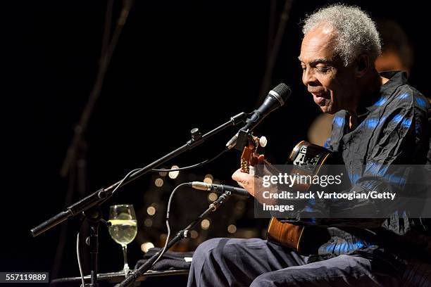 Brazilian musician, composer, and former Minister of Culture Gilberto Gil performs in his 'Gilbertos Samba' concert at Town Hall, New York, New York,...