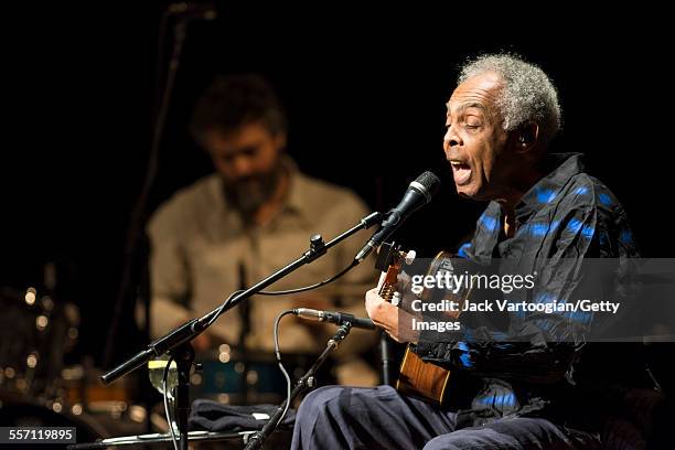 Brazilian musician, composer, and former Minister of Culture Gilberto Gil performs in his 'Gilbertos Samba' concert at Town Hall, New York, New York,...