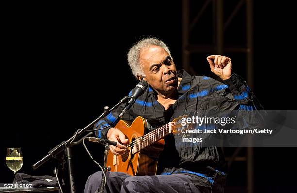 Brazilian musician, composer, and former Minister of Culture Gilberto Gil performs in his 'Gilbertos Samba' concert at Town Hall, New York, New York,...