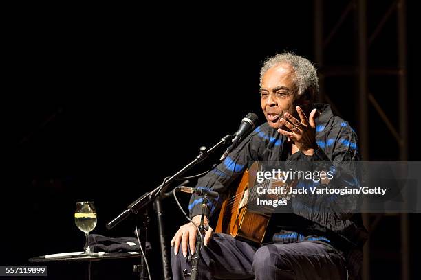 Brazilian musician, composer, and former Minister of Culture Gilberto Gil performs in his 'Gilbertos Samba' concert at Town Hall, New York, New York,...