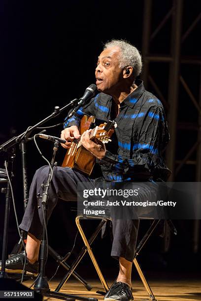 Brazilian musician, composer, and former Minister of Culture Gilberto Gil performs in his 'Gilbertos Samba' concert at Town Hall, New York, New York,...