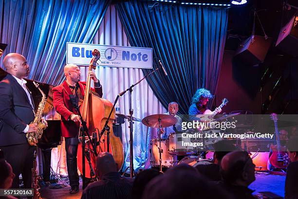 American Jazz drummer Roy Haynes leads his Fountain of Youth Band on his 90th birthday concert at the Blue Note nightclub, New York, New York, March...