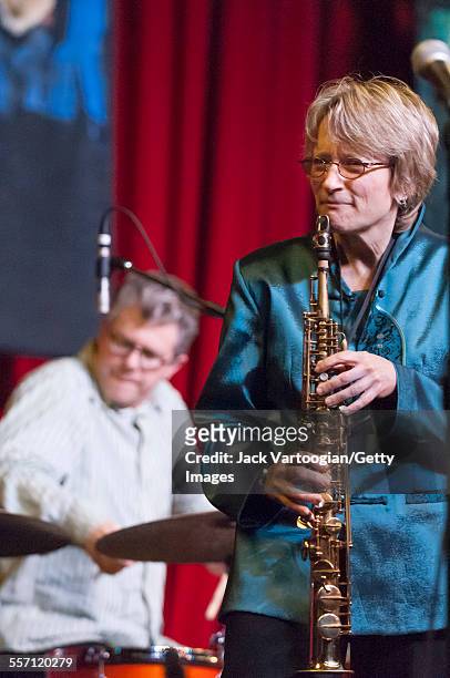 American Jazz musician Jane Ira Bloom plays soprano saxophone as she leads the Jane Ira Bloom/Like Silver Like Song Band at the 33rd Annual IAJE...