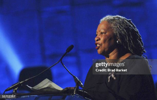 Toni Morrison performs at the Jazz At Lincoln Centers Concert For Hurricane Relief at the Rose Theater at Jazz at Lincoln Center on September 17,...