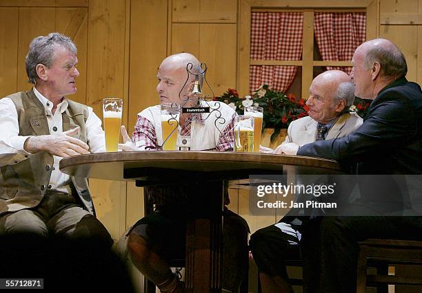 Sepp Maier, Stefan Schneider, Dettmar Cramer and Dieter Brenninger sit on stage at the Arabella Sheraton Hotel on September 17, 2005 in Munich,...