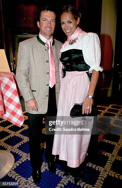 Lothar Matthaeus poses for a photo with his wife Marijana at the Arabella Sheraton Hotel on September 17, 2005 in Munich, Germany. German Bundesliga...