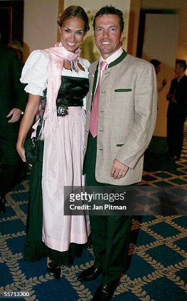 Lothar Matthaeus and his wife Marijana smile at the Arabella Sheraton Hotel on September 17, 2005 in Munich, Germany. German Bundesliga club Bayern...