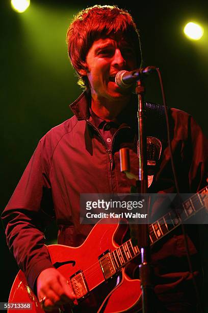Noel Gallagher of Oasis performs at the Hyundai Pavilion at Glen Helen as part of KROQ's Inland Invasion 5 on September 17, 2005 in San Bernardino,...
