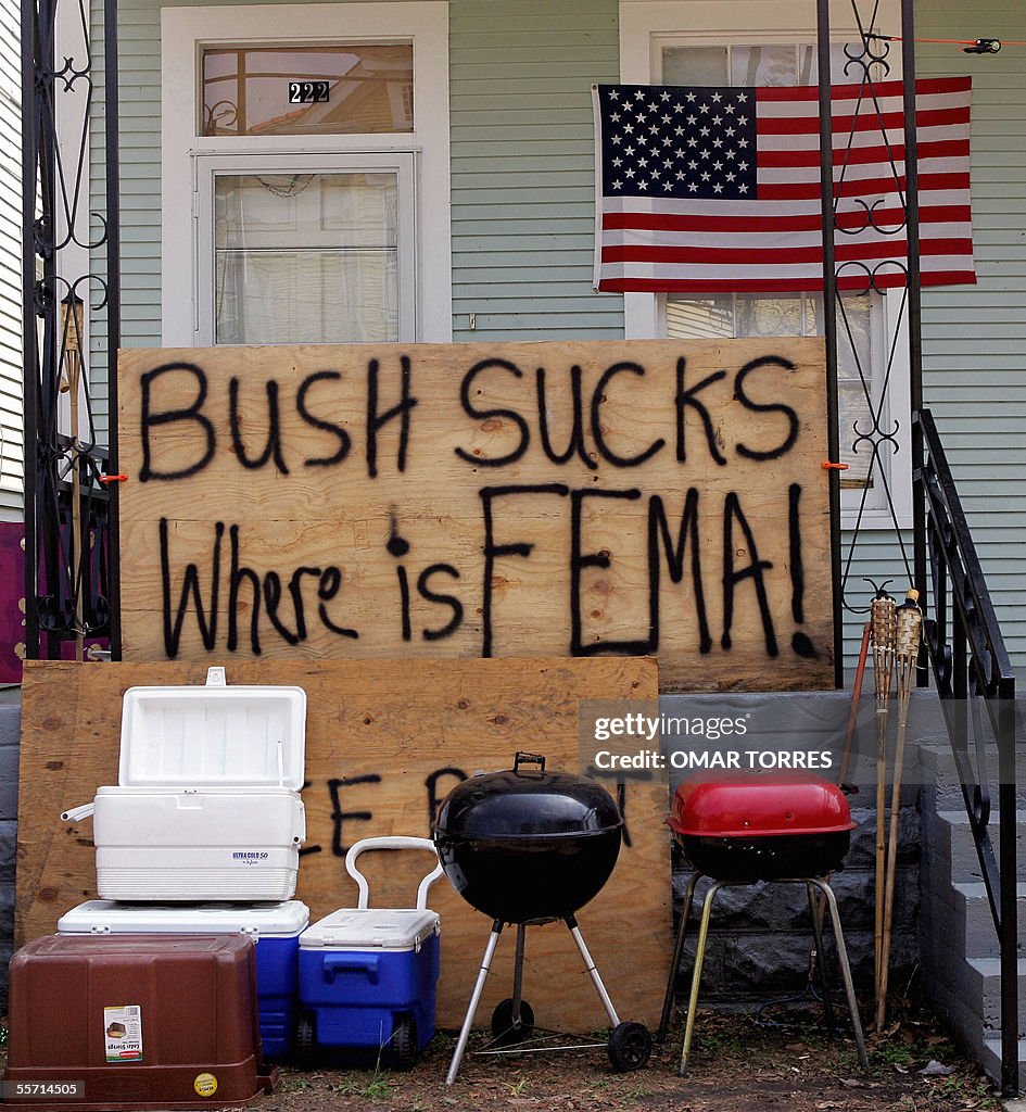A sign against US President George W. Bu