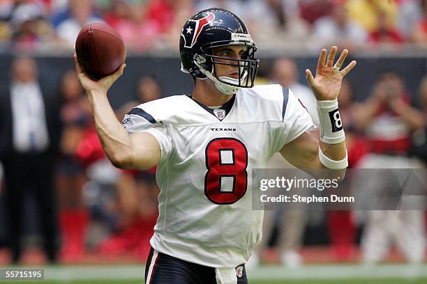 Quarterback David Carr of the Houston Texans throws a pass against the Pittsburgh Steelers on September 18, 2005 at Reliant Stadium in Houston,...