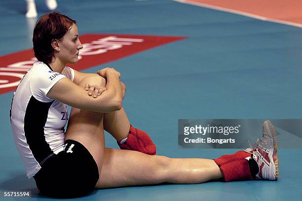 Grun Angelina looks sad after her time was lost during the Woman's Volleyball European championships 2005 match between Poland and Germany on...
