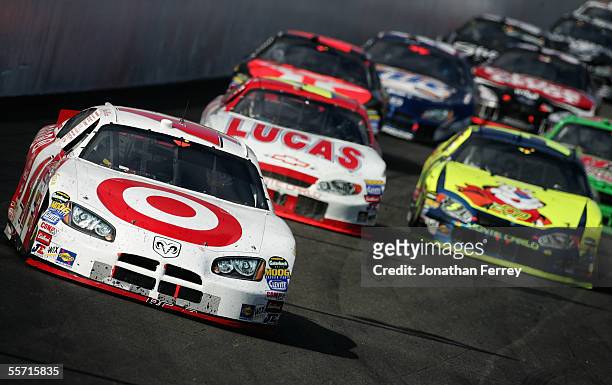 Casey Mears drives the Target Ganassi Racing Dodge during the NASCAR Nextel Cup Sylvania 300 on September 18, 2005 at New Hampshire International...