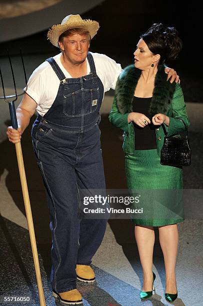 Donald Trump and Actress Megan Mullally perform the Green Acres Theme onstage at the 57th Annual Emmy Awards held at the Shrine Auditorium on...