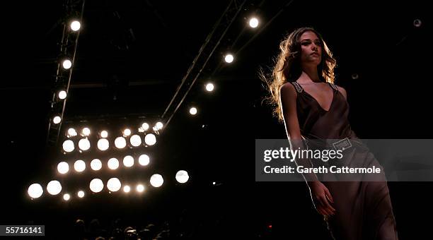 Model walks down the runway at the Amanda Wakeley fashion show as part of London Fashion Week Spring/Summer 2006 at the BFC Tent at the Natural...