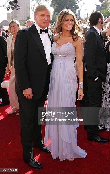 Real estate mogul Donald Trump, from the nominated NBC reality show "The Apprentice" and wife Melania Trump arrives at the 57th Annual Emmy Awards...