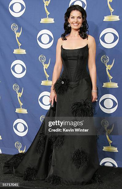 Actress Sela Ward poses in the press room at the 57th Annual Emmy Awards held at the Shrine Auditorium on September 18, 2005 in Los Angeles,...