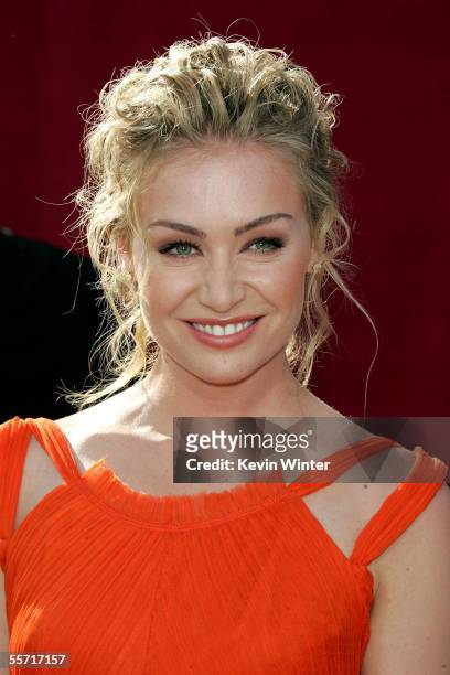 Actress Portia de Rossi from the nominated FOX comedy "Arrested Development" arrives at the 57th Annual Emmy Awards held at the Shrine Auditorium on...
