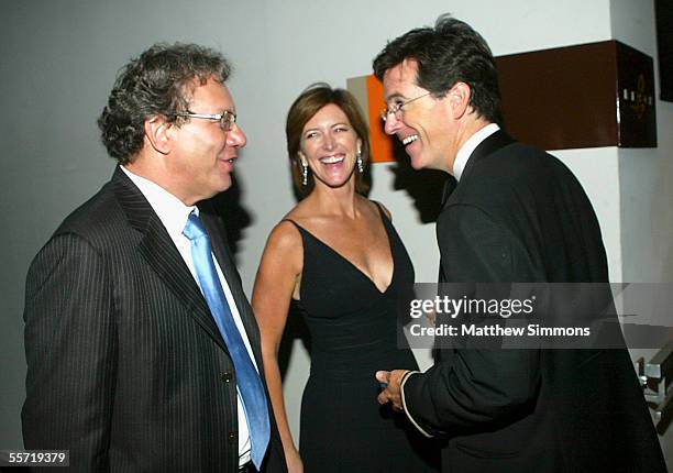 Comedian Lewis Black, Evie Colbert and Stephen Colbert arrive to Comedy Central's Emmy after party at Meson on September 18, 2005 in Hollywood,...