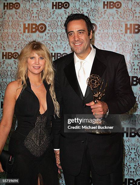 Actor Brad Garrett and actress Jill Diven arrives at the HBO Emmy after party held at The Plaza at the Pacific Design Center on September 18, 2005 in...