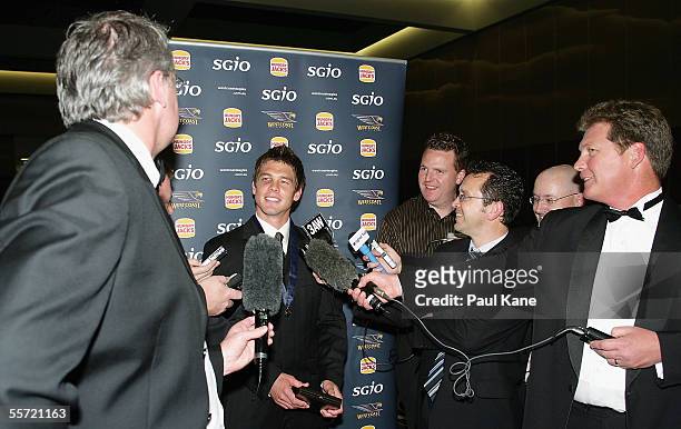 Ben Cousins of the Eagles talks with media after being announced as the winner of the 2005 Brownlow Medal during the West Coast Eagles Brownlow Medal...