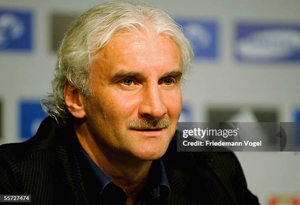 Coach Rudi Voller attends the press conference of Bayer Leverkusen at the BayArena on September 20, 2005 in Leverkusen, Germany. Bayer Leverkusen...