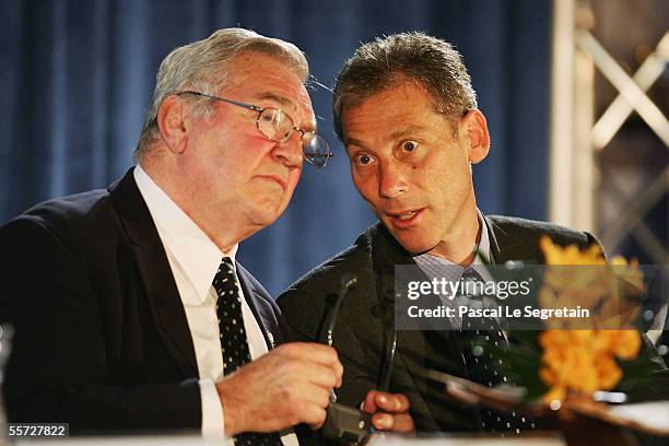 Chairman of IRB and Rugby World Cup Limited, Dr. Syd Millar, and C.E.O of IRB and Managing Director RWCL, Mike Miller, hold the IRB Rugby World Cup...