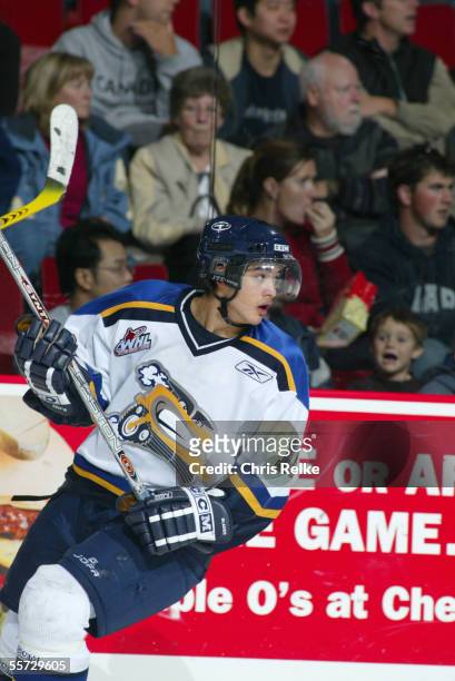 Canadian Devin Setoguchi of the Saskatoon Blades on the ice against the Vancouver Giants at Pacific Coliseum, Vancouver, British Colombia, Canada,...