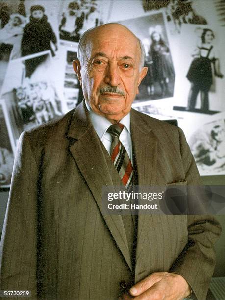 In this handout photo Simon Wiesenthal is seen in the Holocast section of the Museum of Tolerance in Los Angeles in 1993. Wiesenthal was responsible...