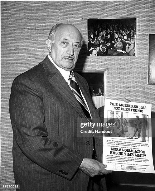 In this handout photo Simon Wiesenthal is seen campaigning against Nazi war criminals in 1978. Wiesenthal was responsible for bringing more than...