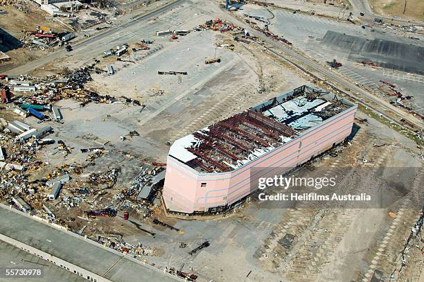 The floating pink "Copa Casino" sits on land after being washed ashore by Hurricane Katrina September 11, 2005 in Gulfport, Mississippi. Katrina...