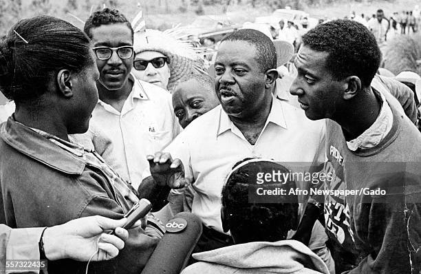 Rev Ralph Abernathy , Treasurer of Southern Christian Leadership Conference, and Stokely Carmichael , Chairman of Student Nonviolent Coordinating...