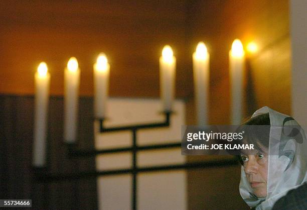 Paulinka Kreisberg , daughter of late Nazi hunter Simon Wiesenthal listens to a prayer of Vienna's Rabi Haim Eisenberg in the chapel at Vienna's...
