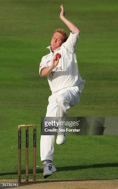 Gloucestershire fast bowler Steve Kirby bowls during the first day of the Frizzell County Championship Division One game between Warwickshire and...