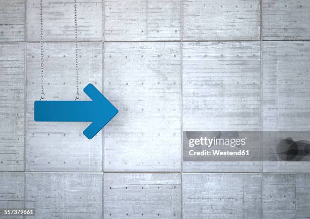 blue arrow, 3d rendering - concrete wall stock illustrations