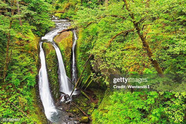 usa, oregon, columbia river gorge, multnomah county, triple falls - triple falls oregon stock pictures, royalty-free photos & images