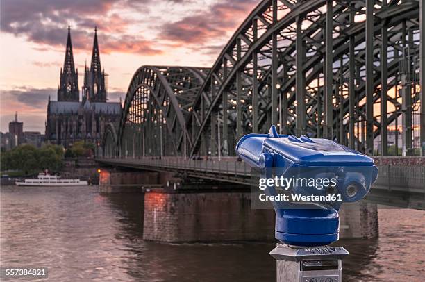 germany, cologne, hohenzollern bridge and view of cologne cathedral - coin operated binocular nobody stock pictures, royalty-free photos & images