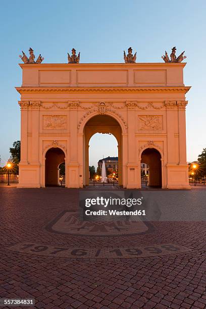 germany, potsdam, view to brandenburger tor at twilight - brandenburg gate bildbanksfoton och bilder