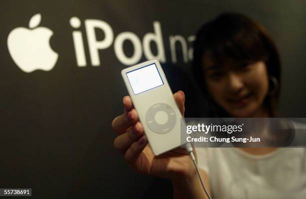 Model displays the latest iPod nano at a press launch on September 22, 2005 in Seoul, South Korea. The latest release from Apple features a 4 GB...
