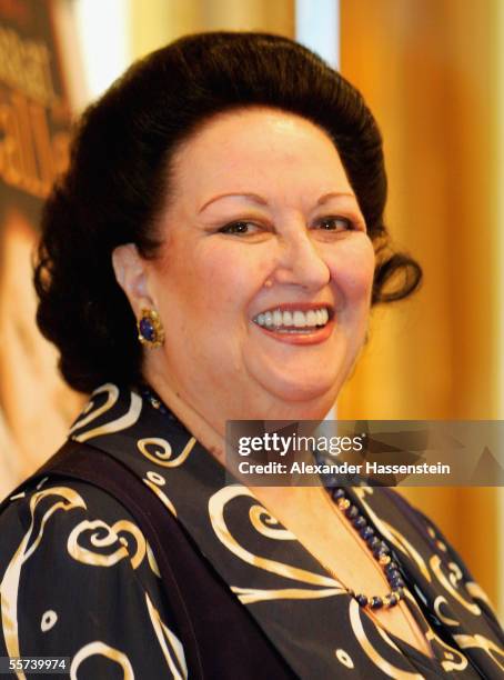 Montserrat Caballe poses for the photographers during a Press Conference at the Intercontinental Hotel in Hamburg.