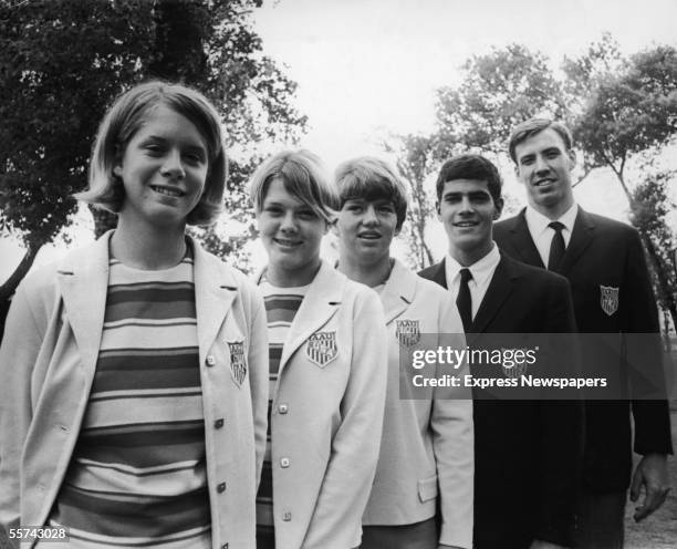 Portrait of five of the 16 American swimmers scheduled to compete against the British team at London's Crystal Palace, England, September 29, 1967....