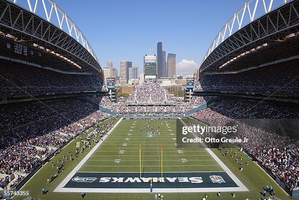 General view of the Qwest Field Stadium during a game bewteen the Atlanta Falcons and the Seattle Seahawks on September 18, 2005 in Seattle,...